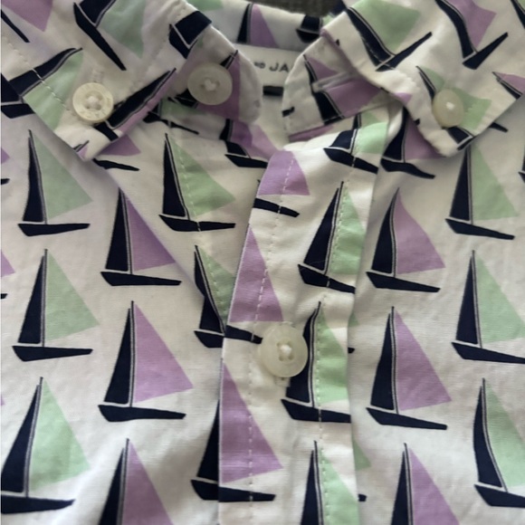 Boys  White Short-Sleeve Button-Up Shirt with Purple and teal Sailboat Print - Picture 2 of 3
